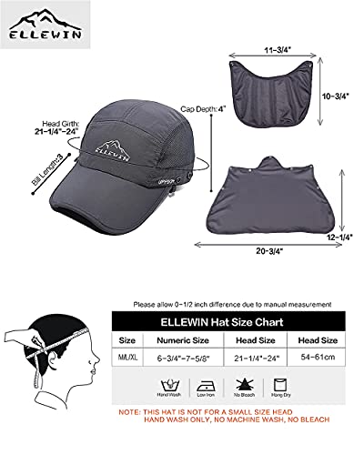 Sun Protection Hat for Men Women UPF 50+ Fishing UV Face & Neck Cover - Dark Grey 7 1/8-7 5/8
