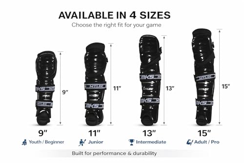 9-Inch Black Lightweight Hockey Shin Guards with Hard Shell & Breathable Fit