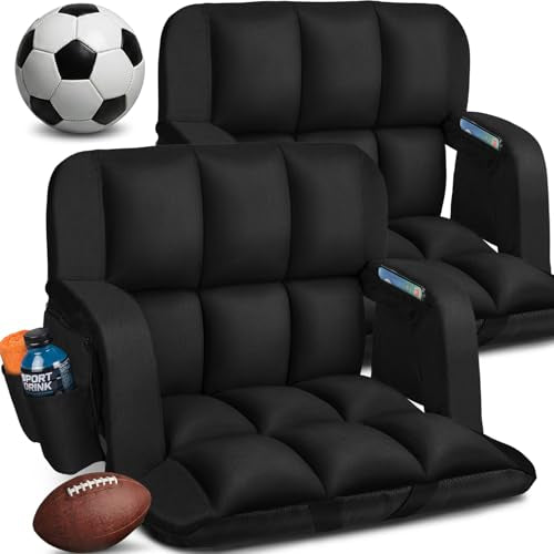 Extra Wide Stadium Seat with Back Support & Reclining Positions - Black 25"