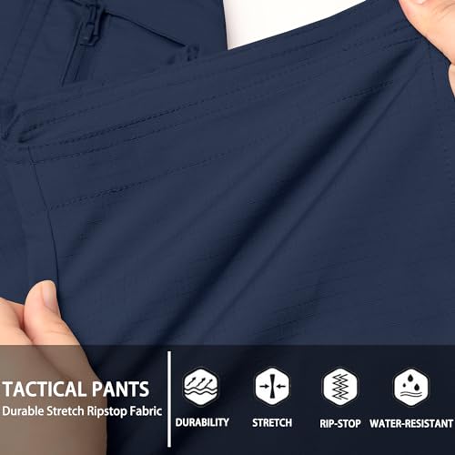 Men's Ripstop Tactical Cargo Pants - Water Resistant, Stretch, Lightweight, Navy Blue 34W x 32L