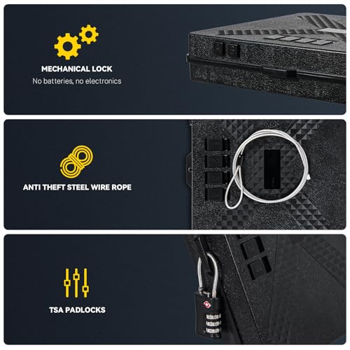 Black Mechanical Gun Safe with TSA Padlock for Handgun, Compact Nightstand & Travel Security