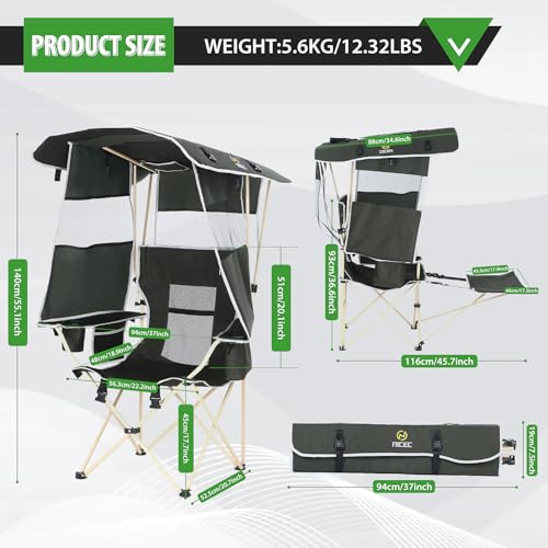 Green Canopy Camping Chair with Footrest - 2 Pack Adjustable & Portable