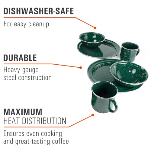 GSI Outdoors Pioneer Enamel 12-Piece Dinnerware Set for 4 People, Green