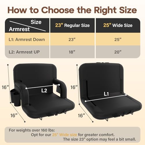 Extra Wide 25-Inch Stadium Seat with Back Support & Carry Straps – Black
