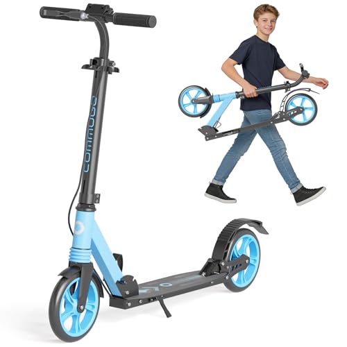 Blue Foldable Kids & Teen Kick Scooter with Dual Brakes & Front Suspension