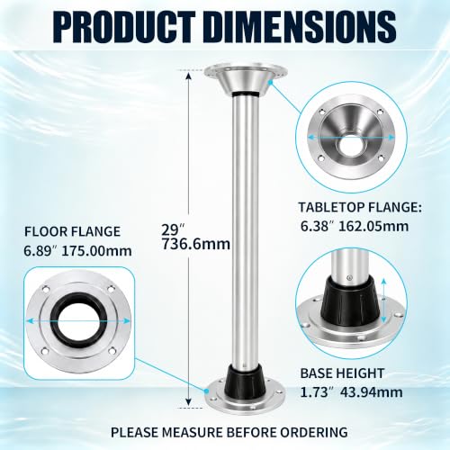29 Inch Marine Aluminum RV & Boat Table Pedestal - Silver, Heavy-Duty Support
