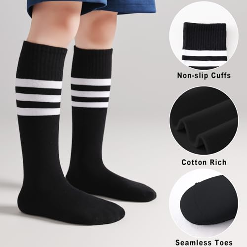Kids Knee High Soccer Socks - Striped Team Tube Socks for Toddlers 3-10 Years