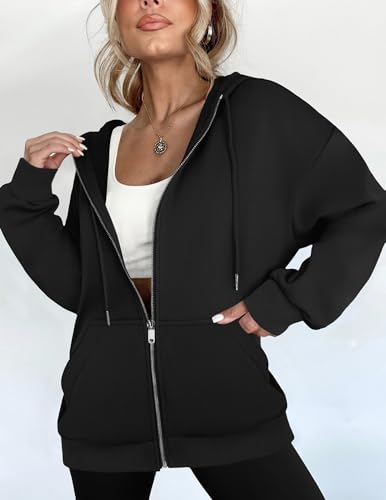 Zeagoo Women's Oversized Zip-Up Hoodie Fleece Jacket - Black, XX-Large