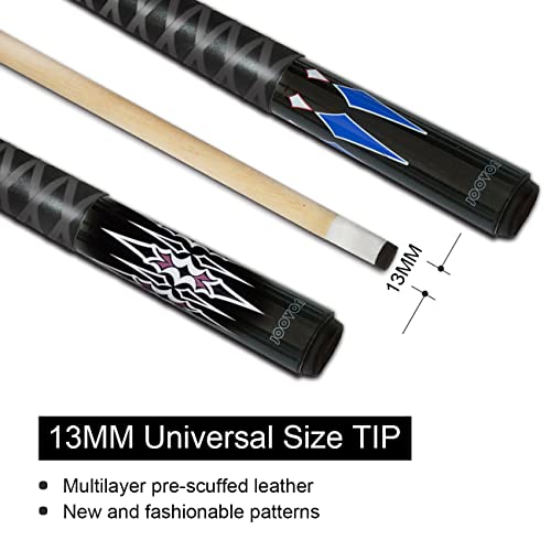 Pool Cue Set of 4 with 13mm Tips and Anti-Skid Grip - Billiard Stick