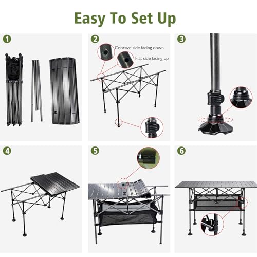 Damei Century Large Black Folding Camping Table 46.45x25.6in Adjustable Height