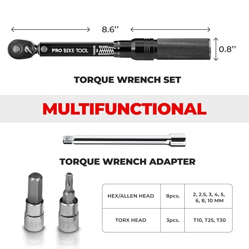 Black Bike Torque Wrench Set 1/4 Inch Drive 2.2-16.9 Nm - Professional Bicycle Tool