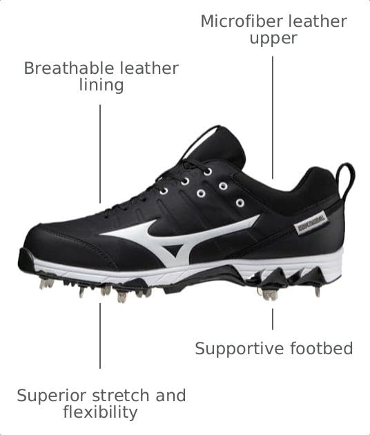 Mizuno Men's Ambition 2 Baseball Cleats - 9-Spike Metal Shoe, Black/White, Size 7