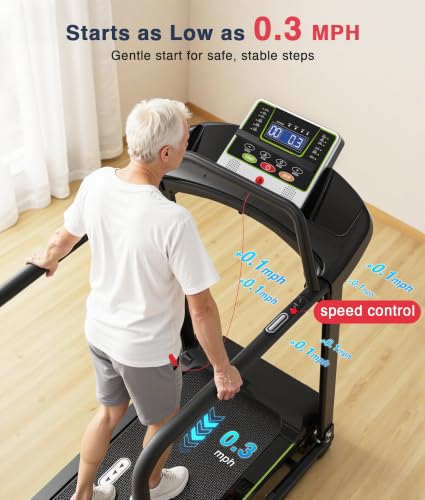 Senior Treadmill with Low Speed 0.3 MPH & Dual Handrails - Foldable & Space-Saving