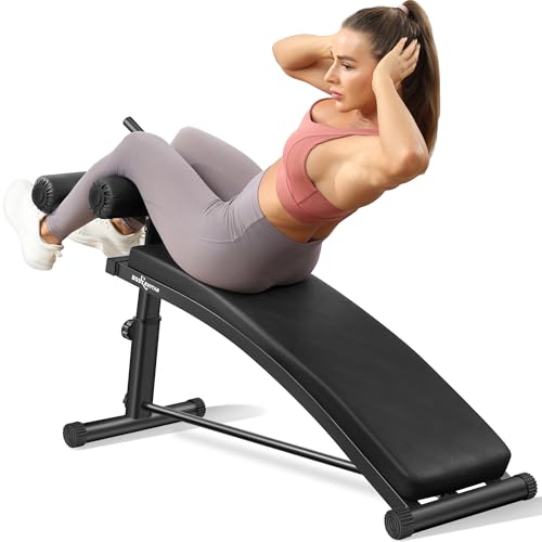 BODY RHYTHM Black Adjustable Sit Up Bench with Reverse Crunch Handle for Home Gym, Curved Ab Workout Equipment