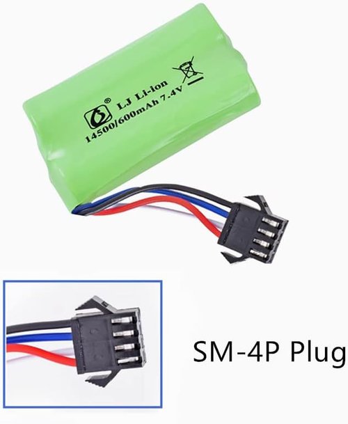CBB 7.4V 600mAh Li-Ion Rechargeable Battery - SM-4P Plug & Charger Cable for Airsoft Guns | Water Ball Blasters