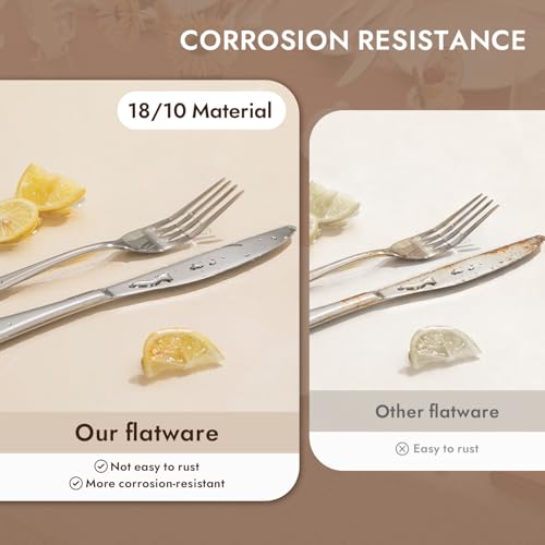 KINGSTONE 60-Piece Stainless Steel Silverware Set for 12, Modern Mirror Finish, Dishwasher Safe