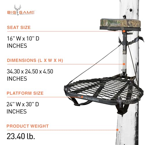 Hawk Mega Combat Hang-On Tree Stand for Deer Hunting 24x30 Inch Platform