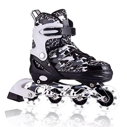 Kids Adjustable Inline Skates with Light Up Wheels - Black Camo, Medium (Kids 13-3 US)