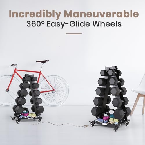 Medium 300 LBS Dumbbell Rack Stand - A-Frame Rolling Weight Storage