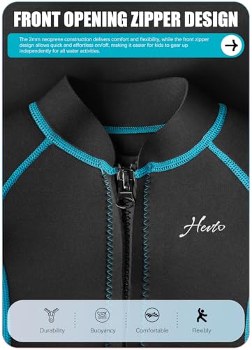 Hevto Kids 2mm Shorty Wetsuit Front Zip - Blue (Variation: Blue / 14) for Boys & Girls