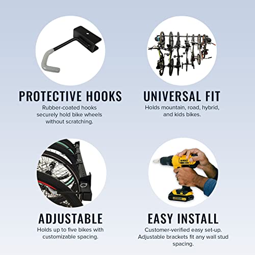 StoreYourBoard 5 Bike Wall Mount Rack – Heavy Duty Garage Bicycle Storage, Space-Saving Vertical Bike Hanger, Supports 300 lbs