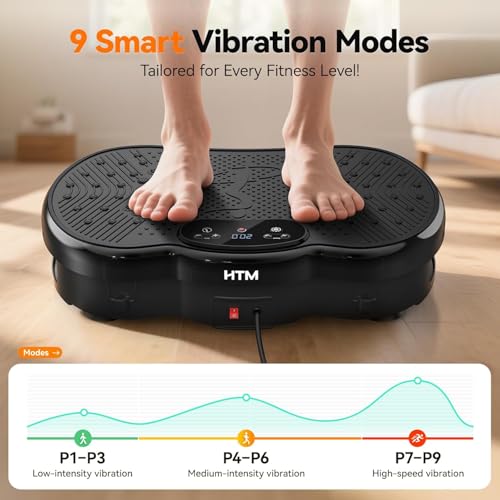 HTM Vibration Plate Exercise Machine Black Medium – 9 Modes, 120 Speeds, Remote