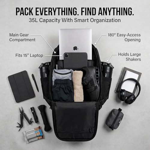 WOLFpak 35L Athletic Gym Backpack - Waterproof Oxford, Laptop, Alpha Black