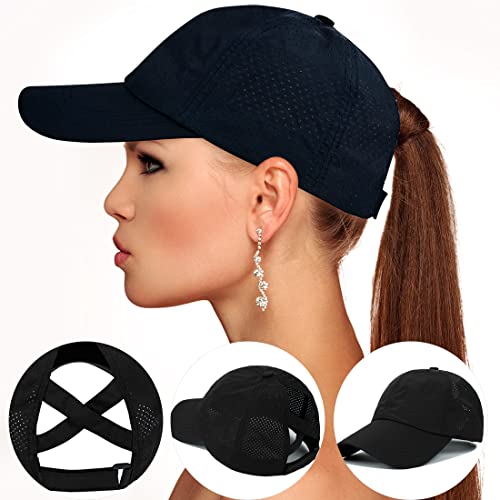 Cross Hat Womens Baseball Cap with Ponytail Hole - 2 Pack Grey & Black - One Size