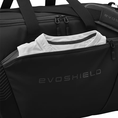 EvoShield Tone Set Player's Duffle Bag Black - Large Sports Travel Bag with Shoe & Valuables Pockets