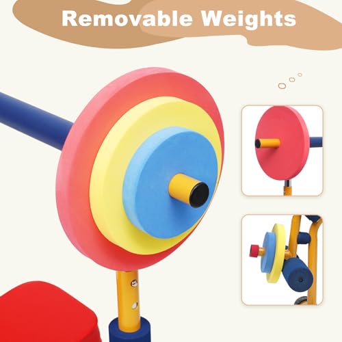 Kids Workout Bench Set with Adjustable Barbell and Soft Foam Padding - Indoor Play Gym for Ages 3+