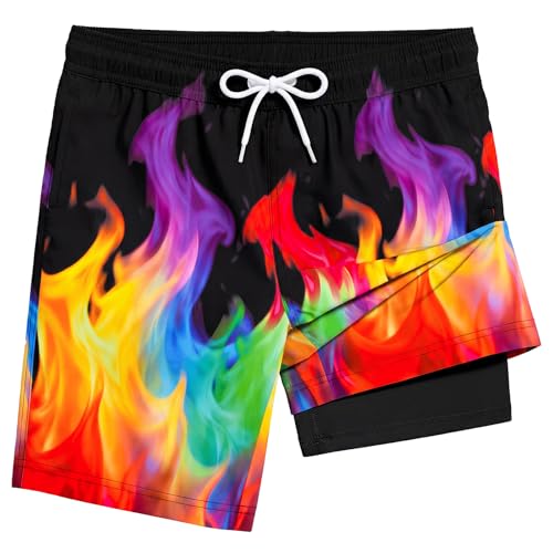 Boys Swim Trunks Shorts Bathing Suit Boxer Briefs Quick Dry Size 8-16 14-16 Years Black Fire