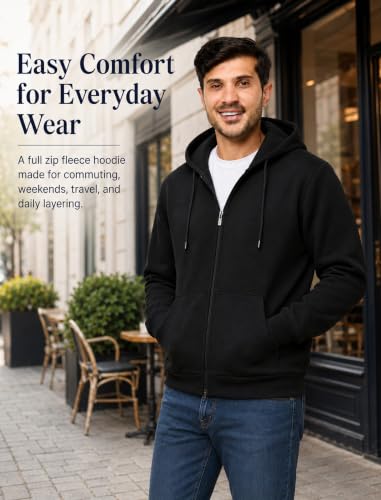 Men's Full Zip Fleece Hoodie Sweatshirt - Large Black