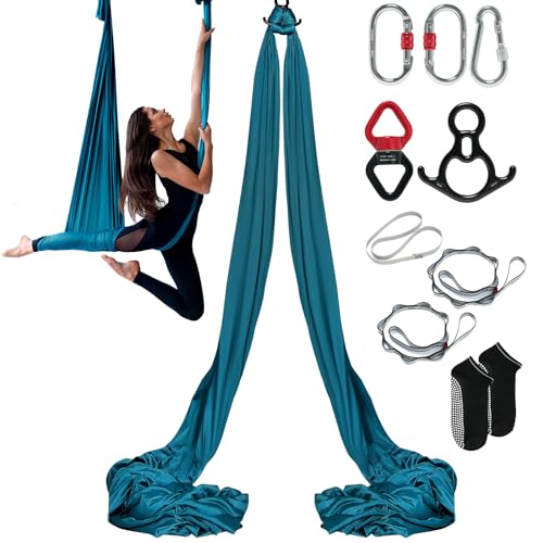 Aerial Yoga Swing Kit with 11 Yards Green Nylon Fabric Full Rigging Hardware