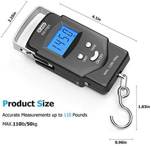 Dr.meter Fishing Scale - 110lb Digital Luggage Scale with Backlit LCD & Measuring Tape | Pocket Size, Batteries Included