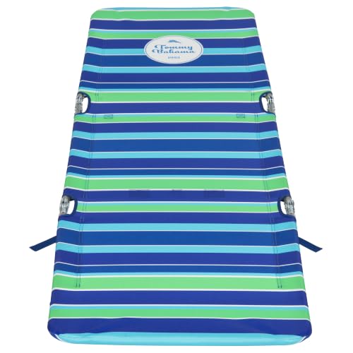 Lay Flat Folding Beach Lounge Chair Backpack Style Blue Green Stripe