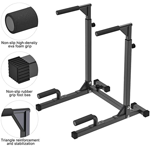 SELEWARE Adjustable Dip Bar Station Black for Home Gym Upper Body Workout