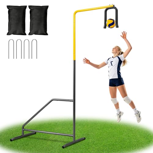 Yellow Volleyball Spike Trainer - Adjustable Height Solo Practice Equipment for Indoor & Outdoor Training