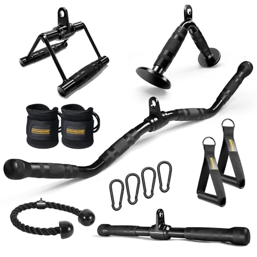 Heavy Duty Lat Pulldown Attachments Set with Black Curl Bar for Gym