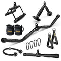 Heavy Duty Lat Pulldown Attachments Set with Black Curl Bar for Gym