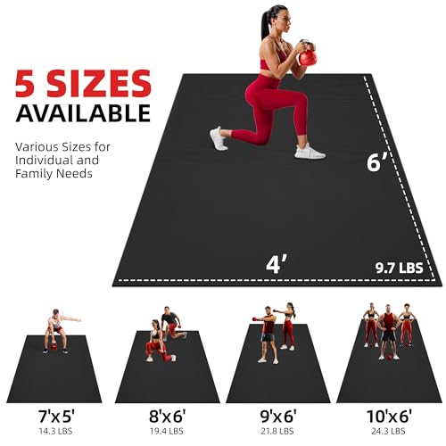 GymCope Extra Large Exercise Yoga Mat 6'x4' Black 8mm Thick Non-Slip Workout Mat