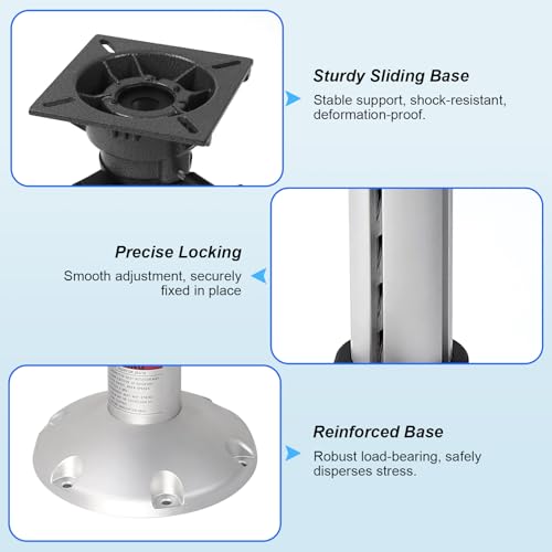13.5-18 Inch Aluminum Boat Seat Pedestal with Slide & Locking Height, Swivel Base - Manual Adjustment