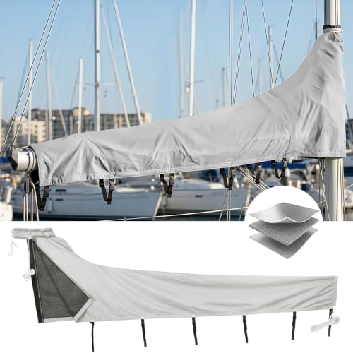 1200D Mainsail Boom Cover for 9'-10' Sailboats Gray - Marine-Grade Waterproof UV Protection