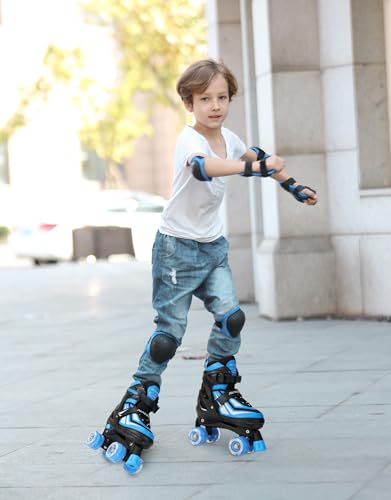 PAPAISON Kids Adjustable Roller Skates for Boys & Girls - Blue, Large (Youth 3-6 US)