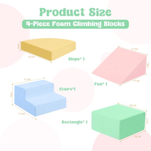 Foam Baby Climbing Blocks Set - 4-Piece Toddler Play & Development Toys - Blue/Pink
