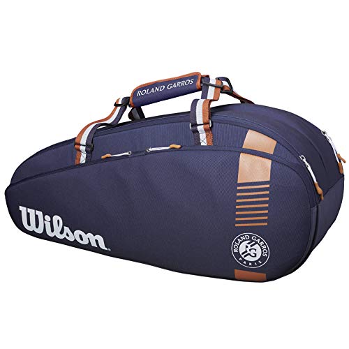 Wilson Tennis Racket Bag with Roland Garros Design - Holds 3 Rackets, Navy Blue/Brown, 76cm