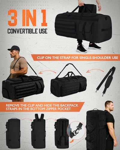 Gonex 130L Extra Large Convertible Duffel Bag - Black, Travel & Sports Gear