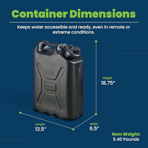 Heavy Duty 5 Gallon Water Container - Military Style BPA-Free Portable Water Storage - 1 Pack