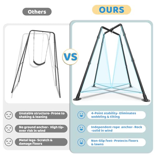 Blue Kid Tent Swing Set with Hammock Chair and X-Shaped Stand - Supports 330 lbs