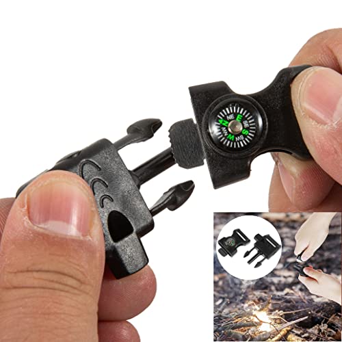 Emergency Whistle Buckle with Compass Fire Starter & Flint for Camping Survival