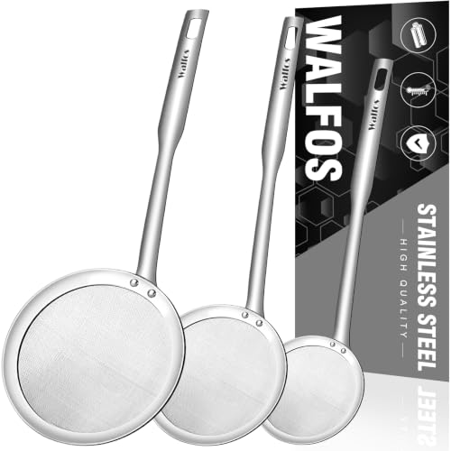 Walfos Stainless Steel Fat Skimmer Spoon Set - 3 Sizes for Cooking and Fat Removal